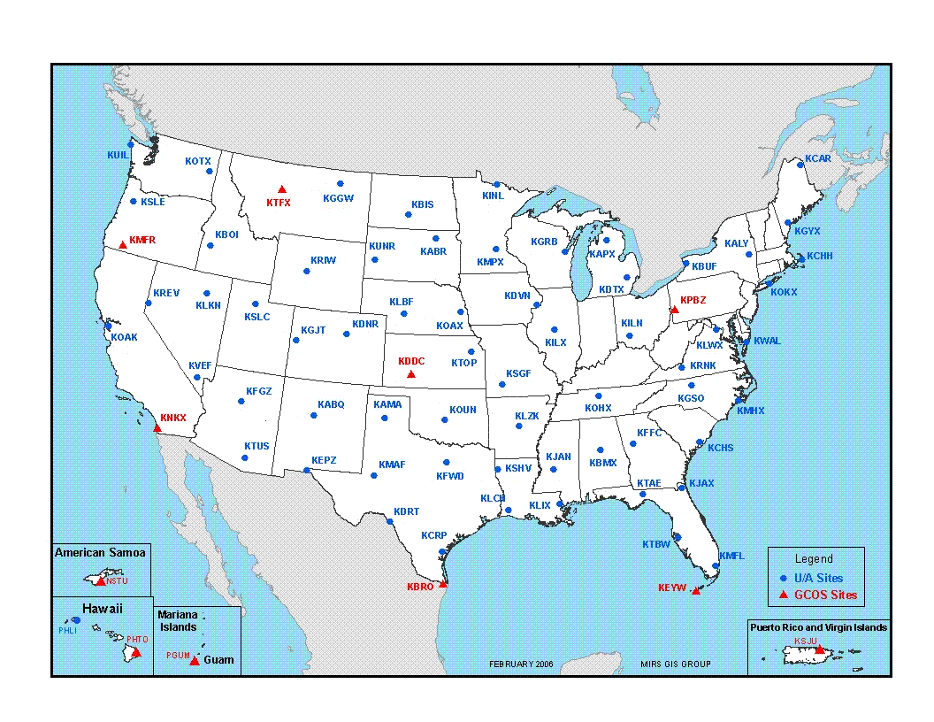 Fig. 1—Weather balloon launch stations within the contiguous 48 states (NWS).